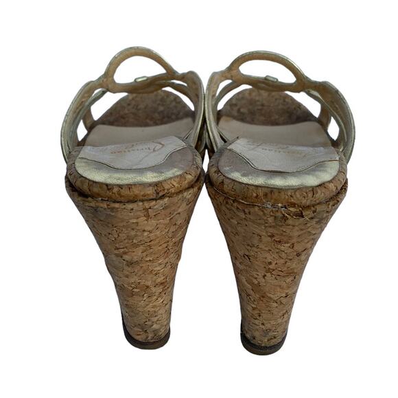 Louboutin 36 Gold Metallic Cork Wedge Mule Sandals - Picture 10 of 13